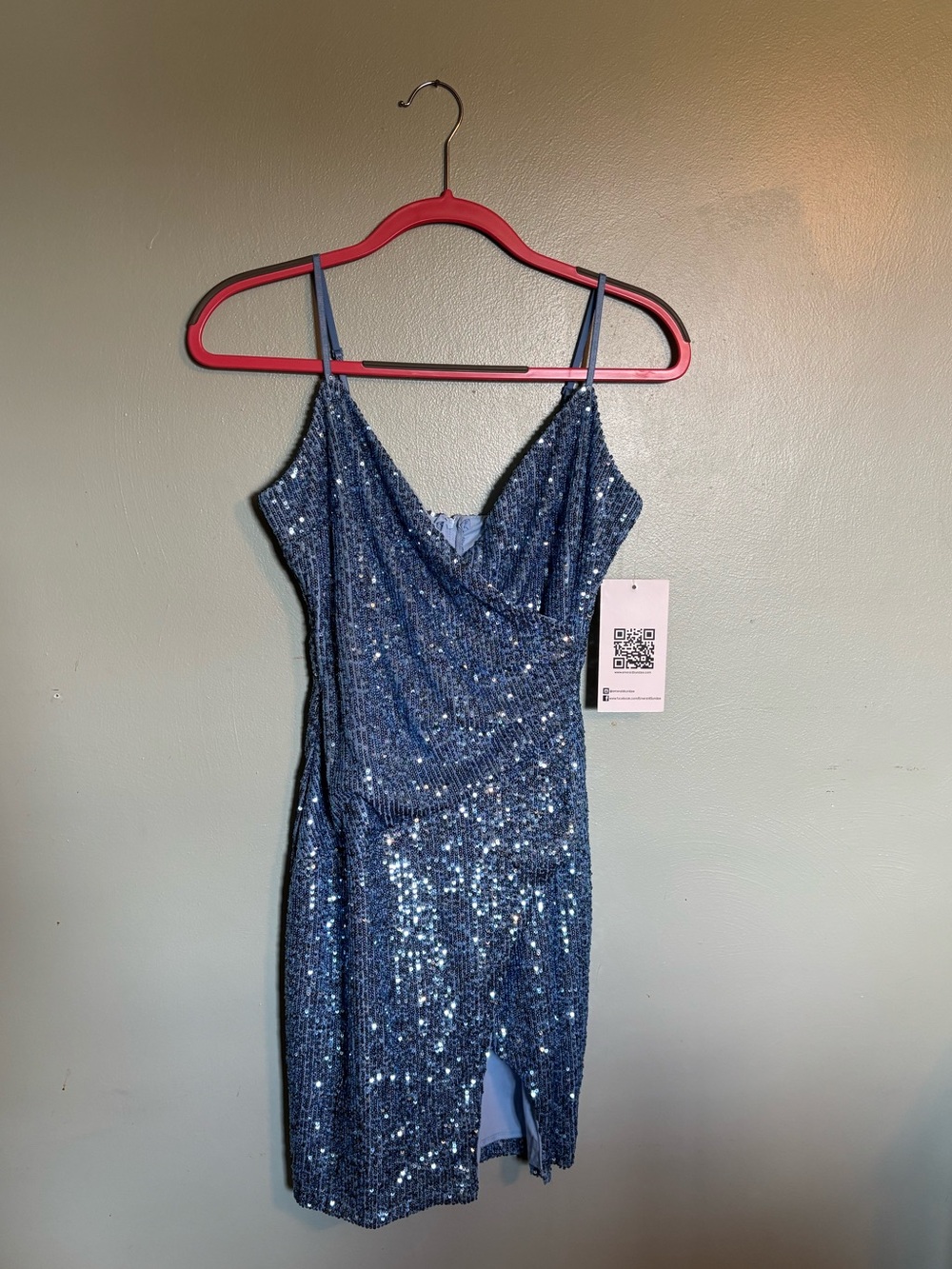 Emerald Sundae Light Blue Sequin Spaghetti Strap Dress